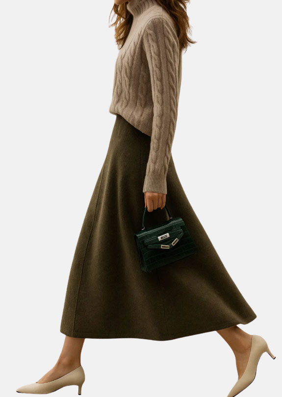 Create Effortless Thanksgiving Outfits: Green Knit Skirt