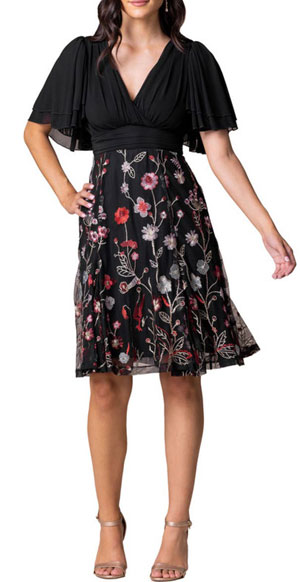Valentine's Day Outfit: Black Dress with Floral Embroidery