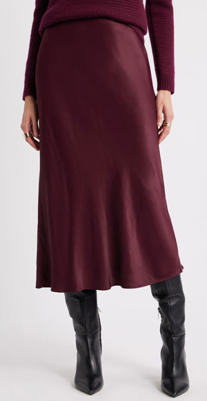 Valentine's Day Outfit: Burgundy Silk Skirt