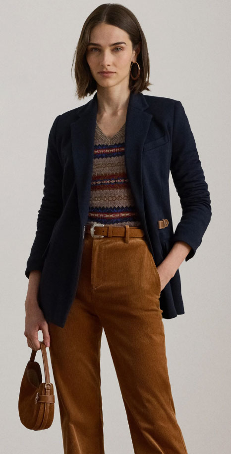 Ralph Lauren Herringbone Jacquard Buckle Blazer
