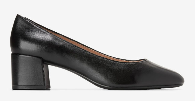 My Top 5 “All-Day” Most Comfortable Heels: Black leather pump with a chunky heel  