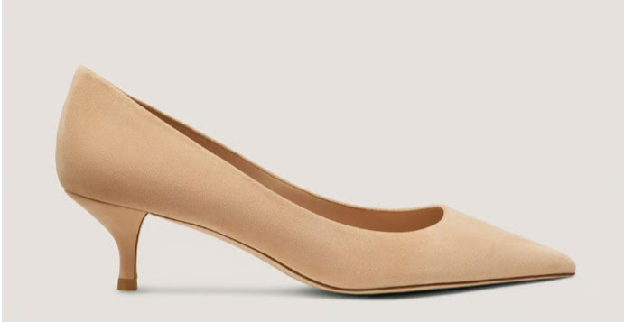 The Most Comfortable Heels: Beige pointed-toe pump with a kitten heel.