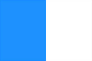 Vertical bicolor flag with blue on the left and white on the right.