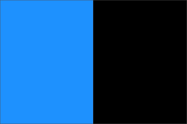 Split image with a blue left half and a black right half, divided vertically down the center.