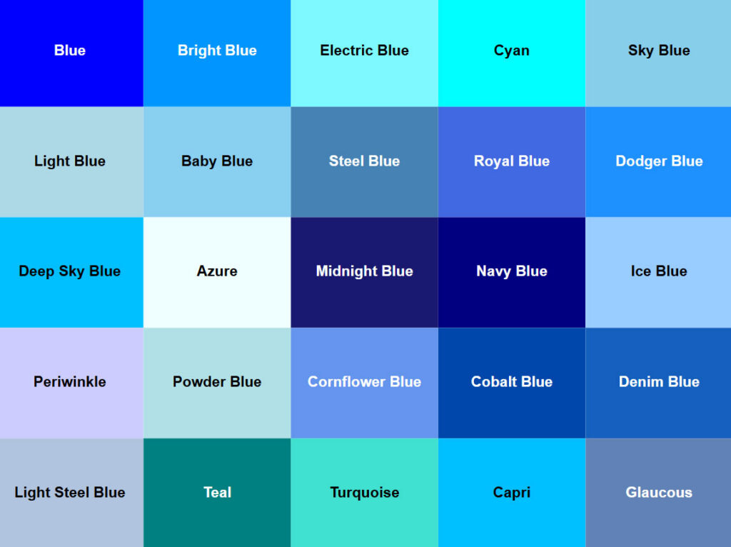 Blue Color Combination Ideas and Shades of Blue