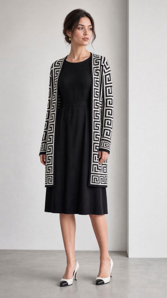 Black and white cardigan and a Black Dress - Style Fix Studio Black and white cardigan and a Black Dress