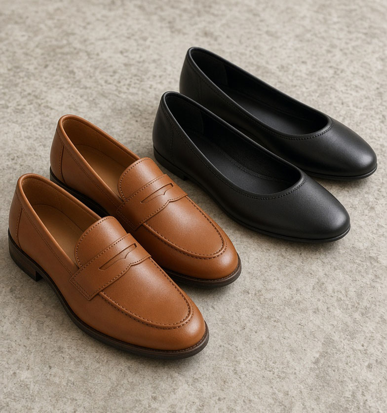 Cognac leather loafers and black leather ballet flats - Style Fix Studio Cognac leather loafers and black leather ballet flats