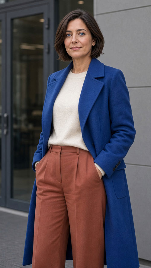 Cobalt Blue blazer paired with Muted Clay pants